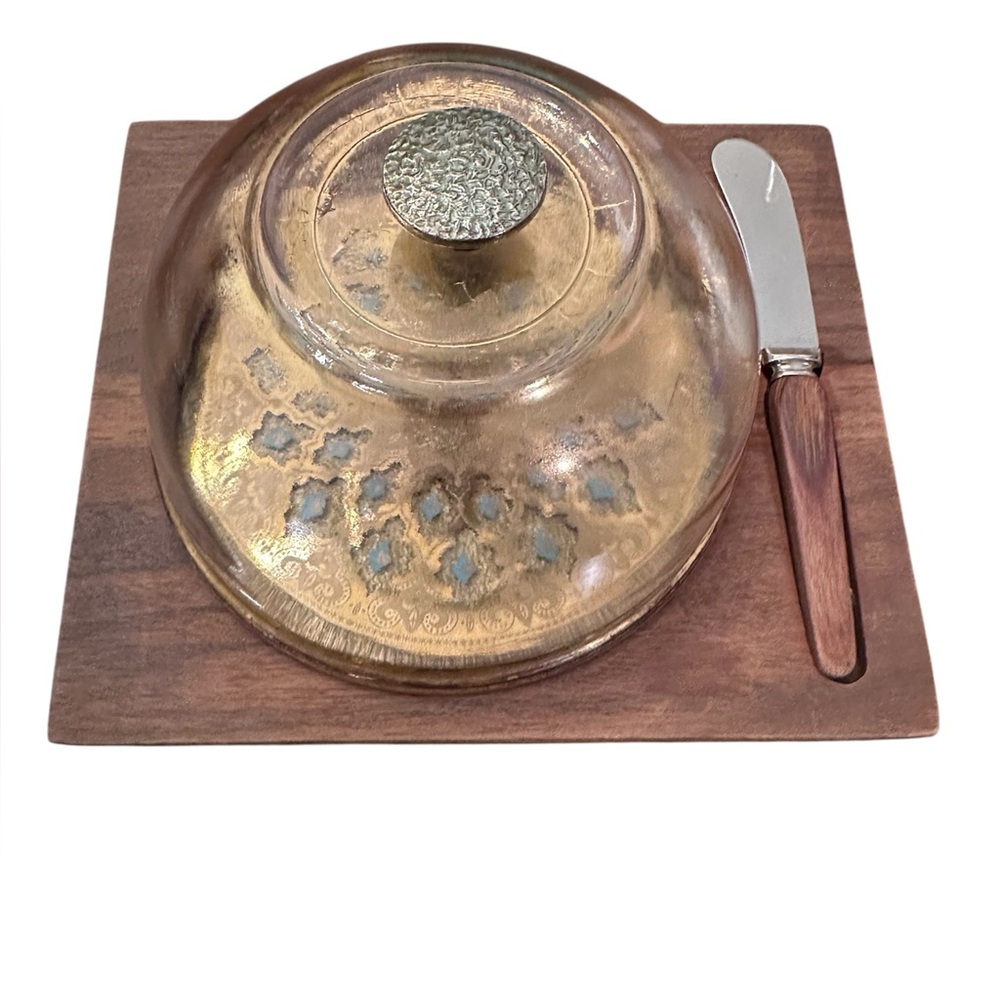 Vintage Culver RARE Seville Glass Dome Covered Cheese Board with Serving Knife